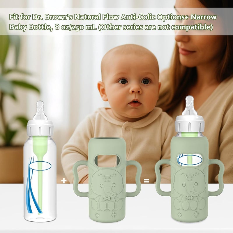 KingKam 4 Pack Silicone Sleeves for Dr. Brown's Glass Baby Bottles, Drop Protection Bottle Sleeves with Handles, Compatible with Dr. Brown's Anti-Colic Options+ Narrow Glass Baby Bottles, 8 oz/250 mL - Image 2